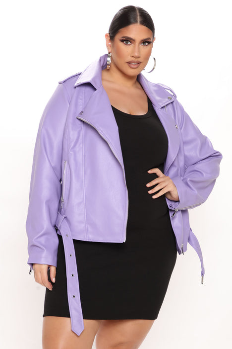 Plus size sale purple leather jacket