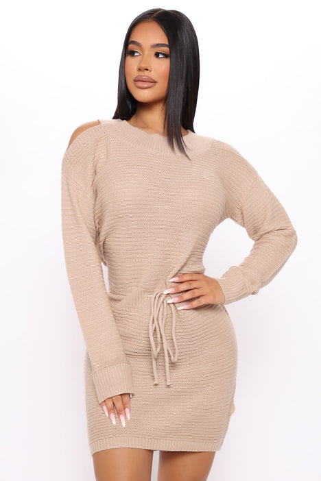 Family Ties Sweater Mini Dress Beige Fashion Nova Dresses