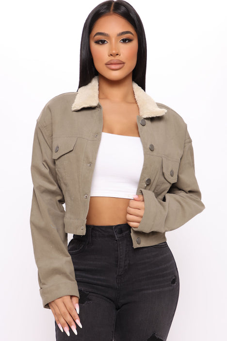 Ready To Go Cropped Corduroy Jacket Olive