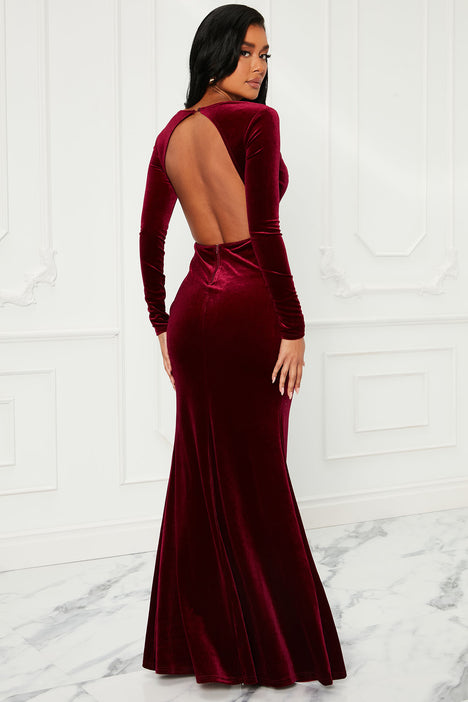 Maroon velvet top dress long sleeve