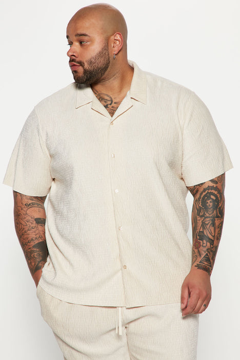 Wavy Textured Short Sleeve Cuban Shirt Off White