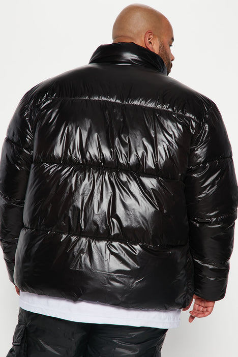 High Collar Gloss Puffer Jacket Black Fashion Nova Mens