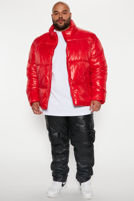 High Collar Gloss Puffer Jacket Red