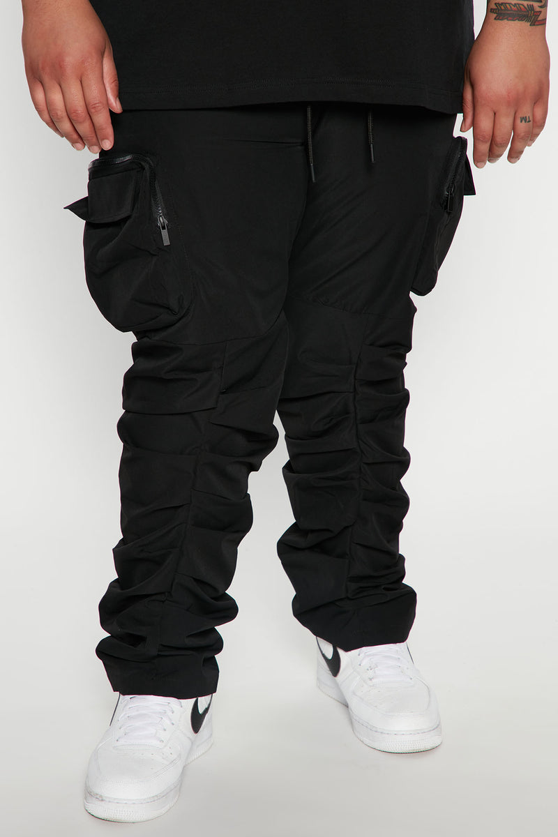 Stacked Ruched Nylon Cargo Pants - Black | Fashion Nova, Mens Pants ...
