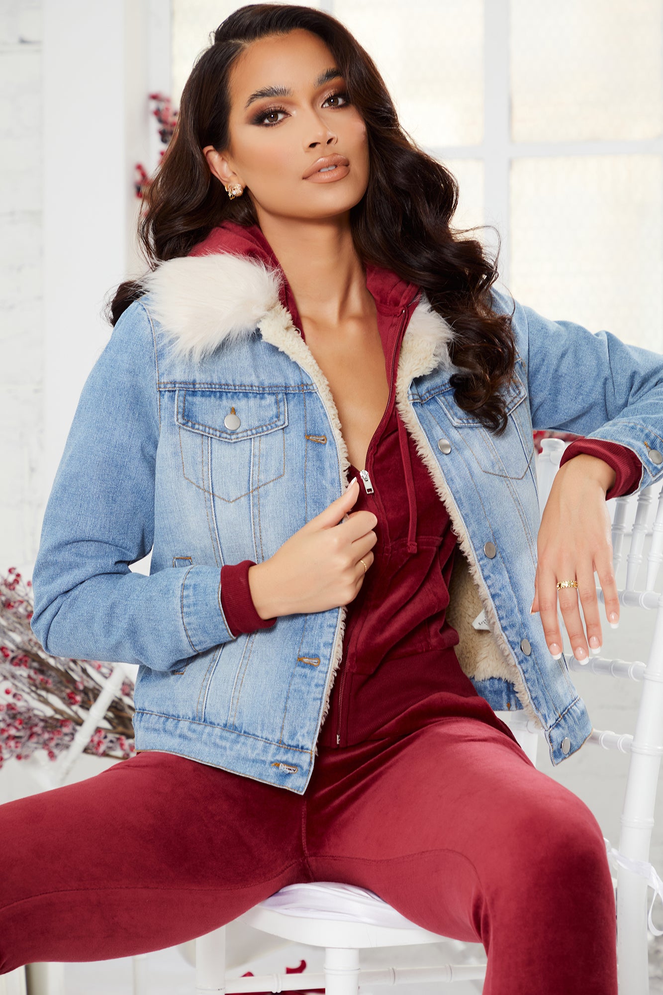 Fashion nova jean jacket with fur on sale