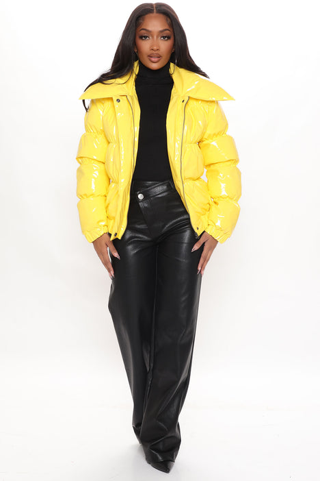 Yellow puffer jacket ladies on sale