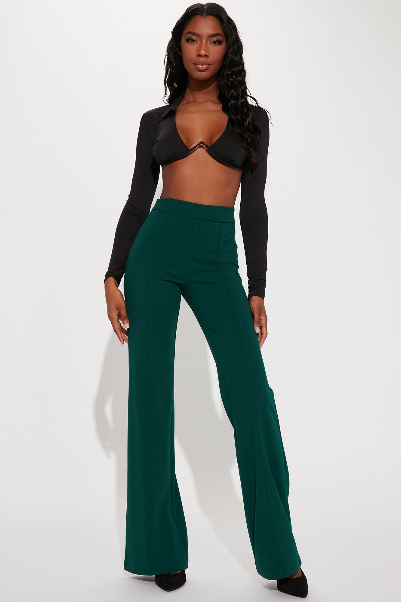 Hunter green online wide leg pants