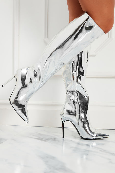 Fashion nova silver best sale boots