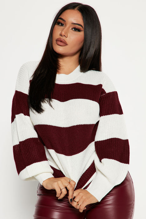 Autumn Dreams Striped Sweater Burgundy combo Fashion Nova