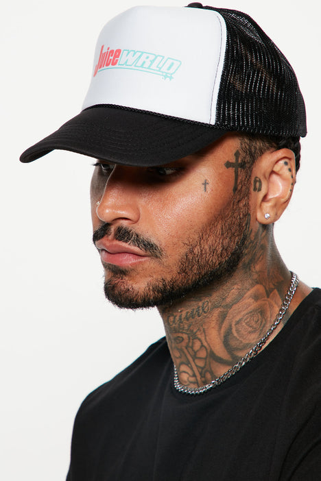 Men's Juice Wrld Forever Trucker Hat in White/Black by Fashion Nova