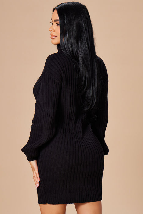 Too Cozy Turtle Neck Sweater Dress Black