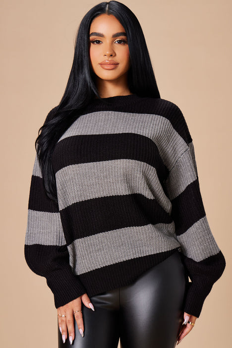 Autumn Dreams Striped Sweater Grey Black Fashion Nova