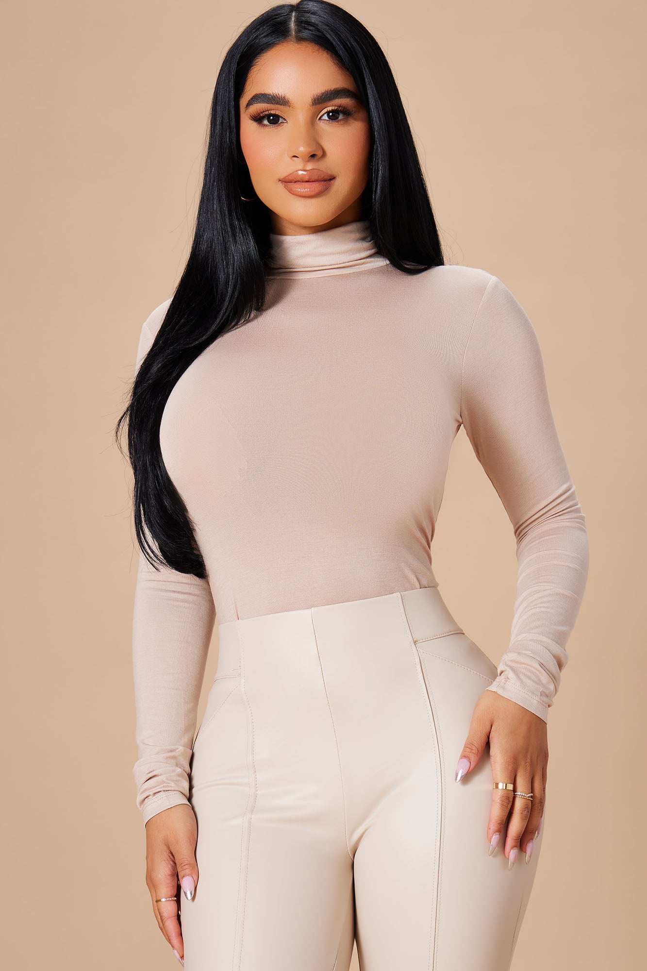 Khaki roll discount neck top