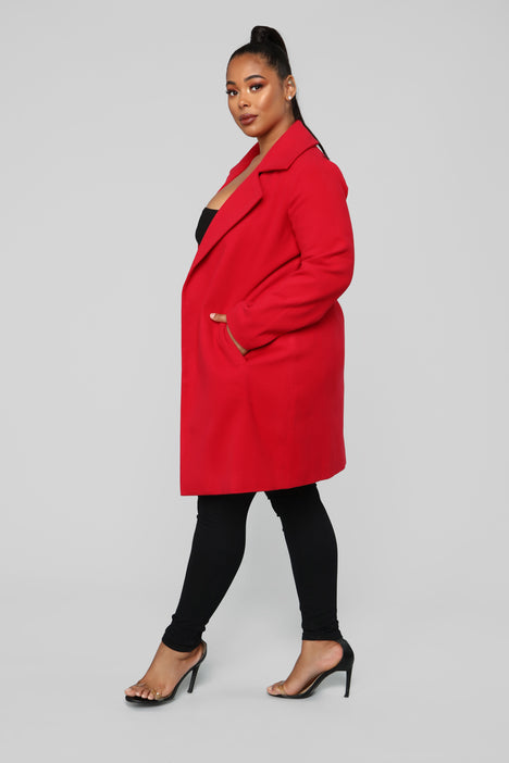 Plus size 2025 red wool coat