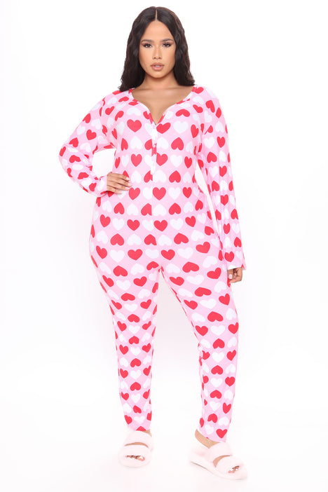 I Heart You PJ Onesie Red combo Fashion Nova Lingerie