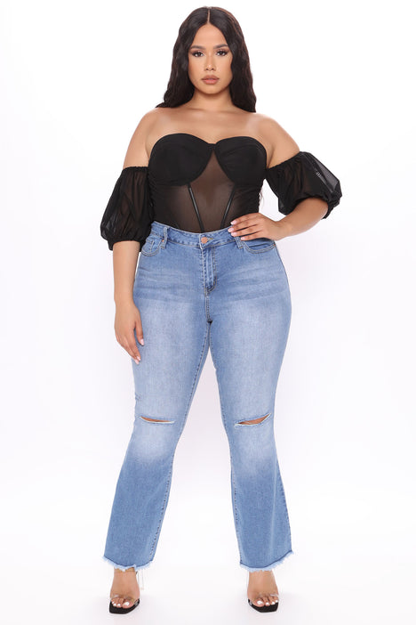 Nothing But The Best Flare Jeans Medium Blue Wash Fashion Nova