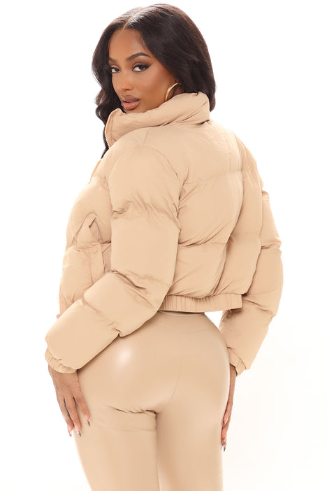 Nude cropped puffer jacket new arrivals