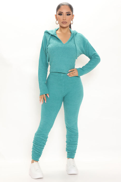Cozy Girl Fuzzy Sweater Legging Set Teal Fashion Nova
