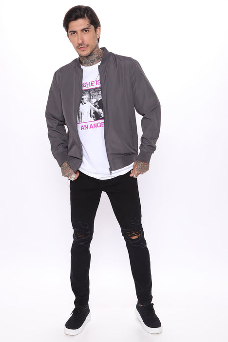 Eddie Bomber Jacket Charcoal Fashion Nova Mens Jackets