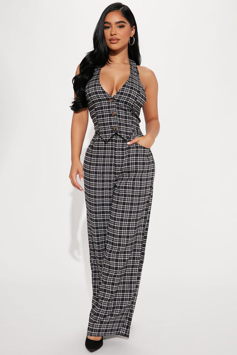 Simone Petite Plaid Pant Set Black