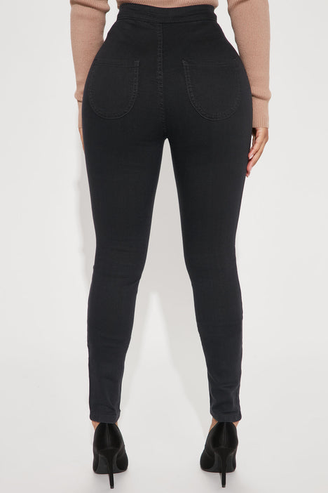 Super High Waist Denim Skinnies - Charcoal