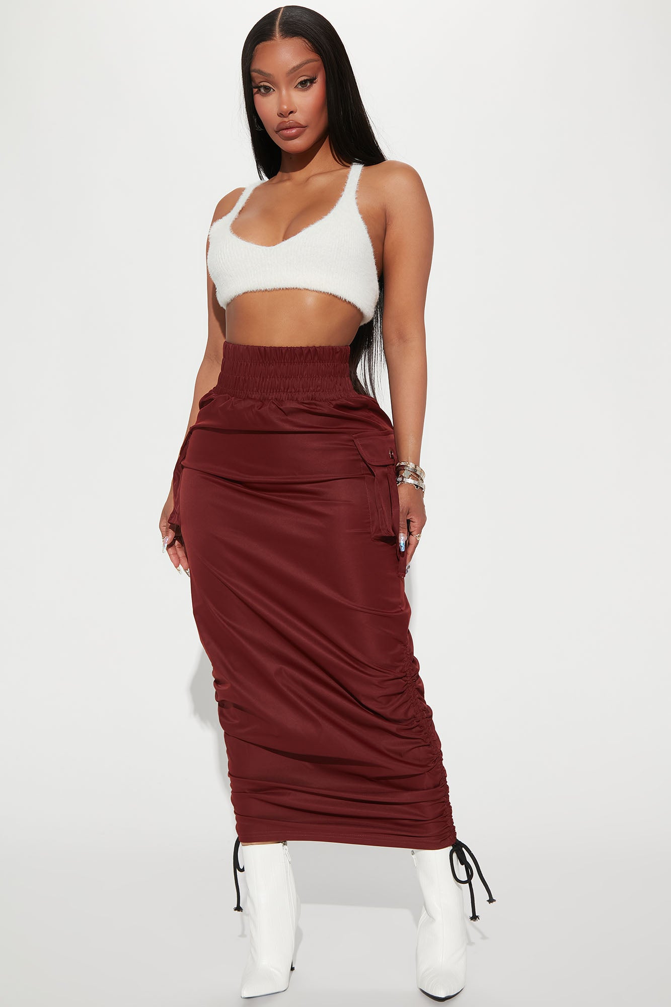 Burgundy store ruched skirt