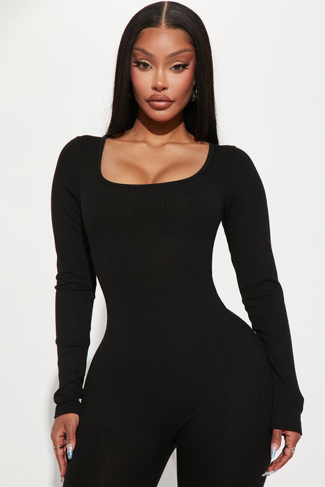 Solid black jumpsuit top