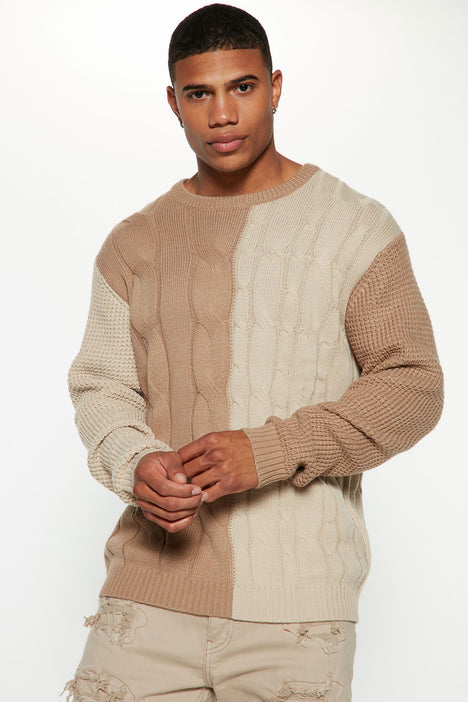 Cable Knit Colorblock Neck - Cream/combo | Fashion Nova, Mens Sweaters Fashion Nova