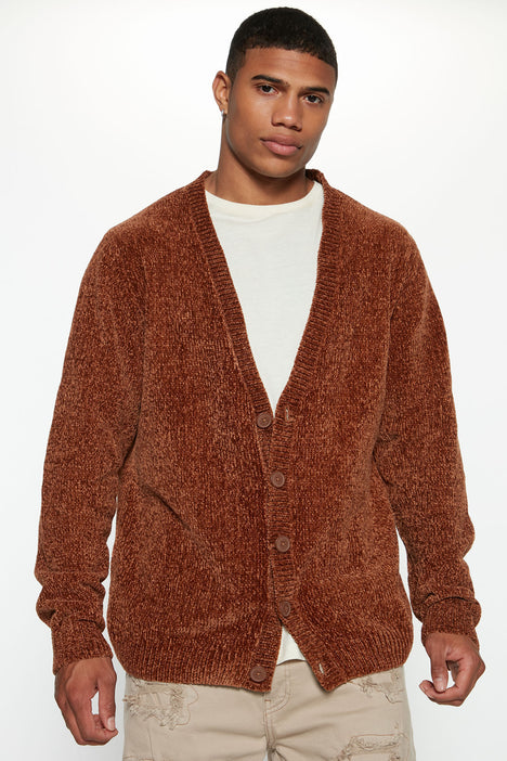 Speckle Chenille Cardigan Sweater Brown Fashion Nova Mens