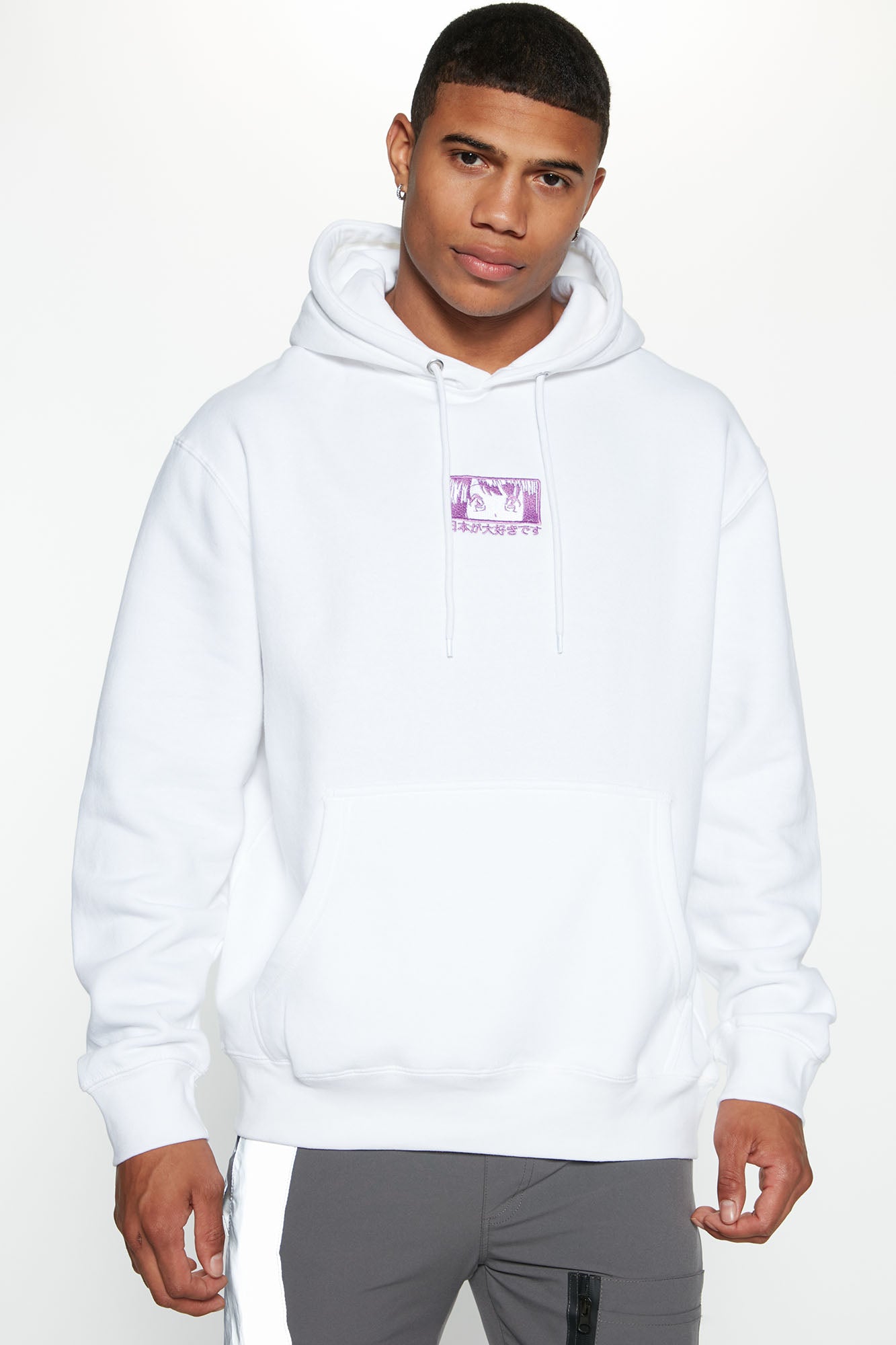 Kanji Girl Embroidered Hoodie White