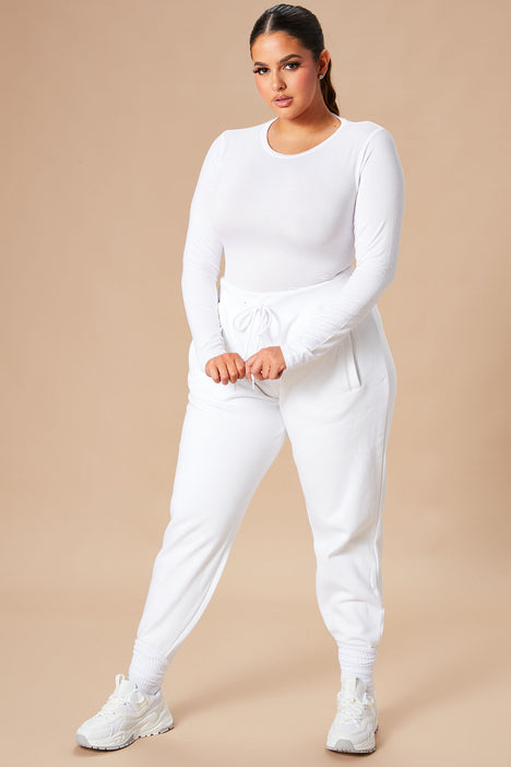 Krystal Crew Neck Long Sleeve Bodysuit - White