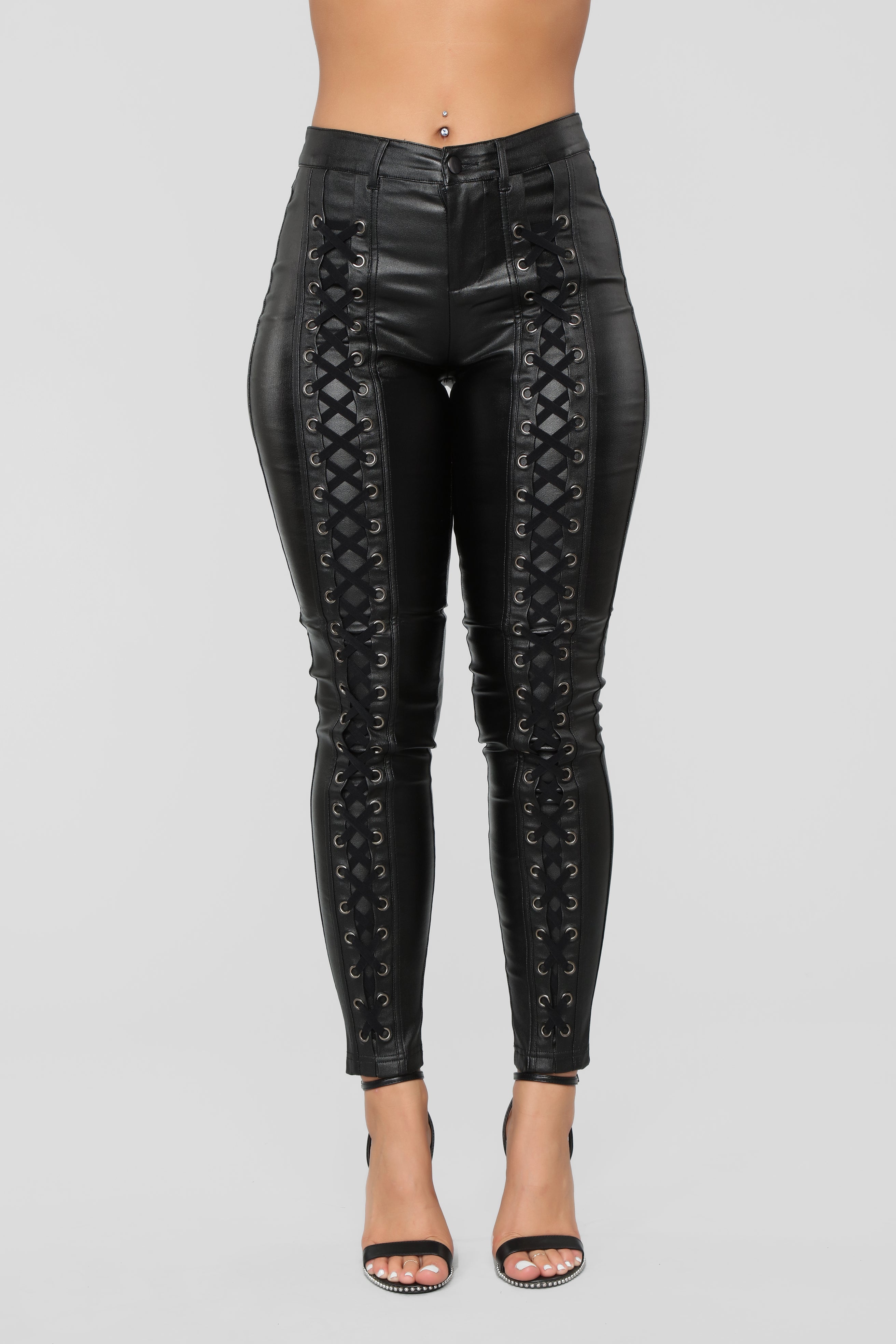 Plus size leather top lace up pants