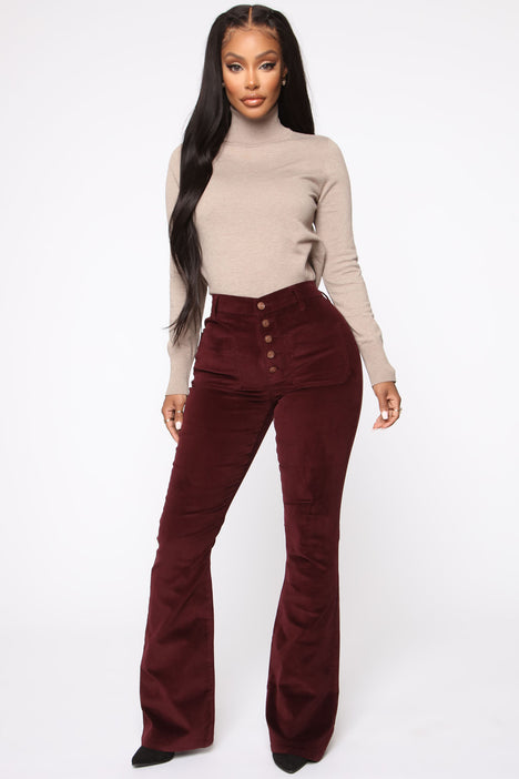 Take Me Out Corduroy Flare Pants - Burgundy