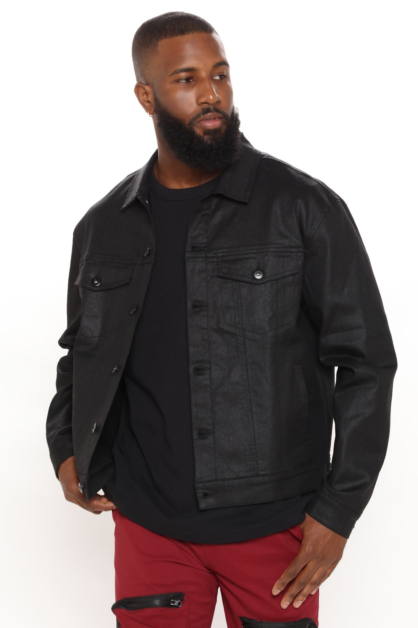 Black coated denim jacket cheap