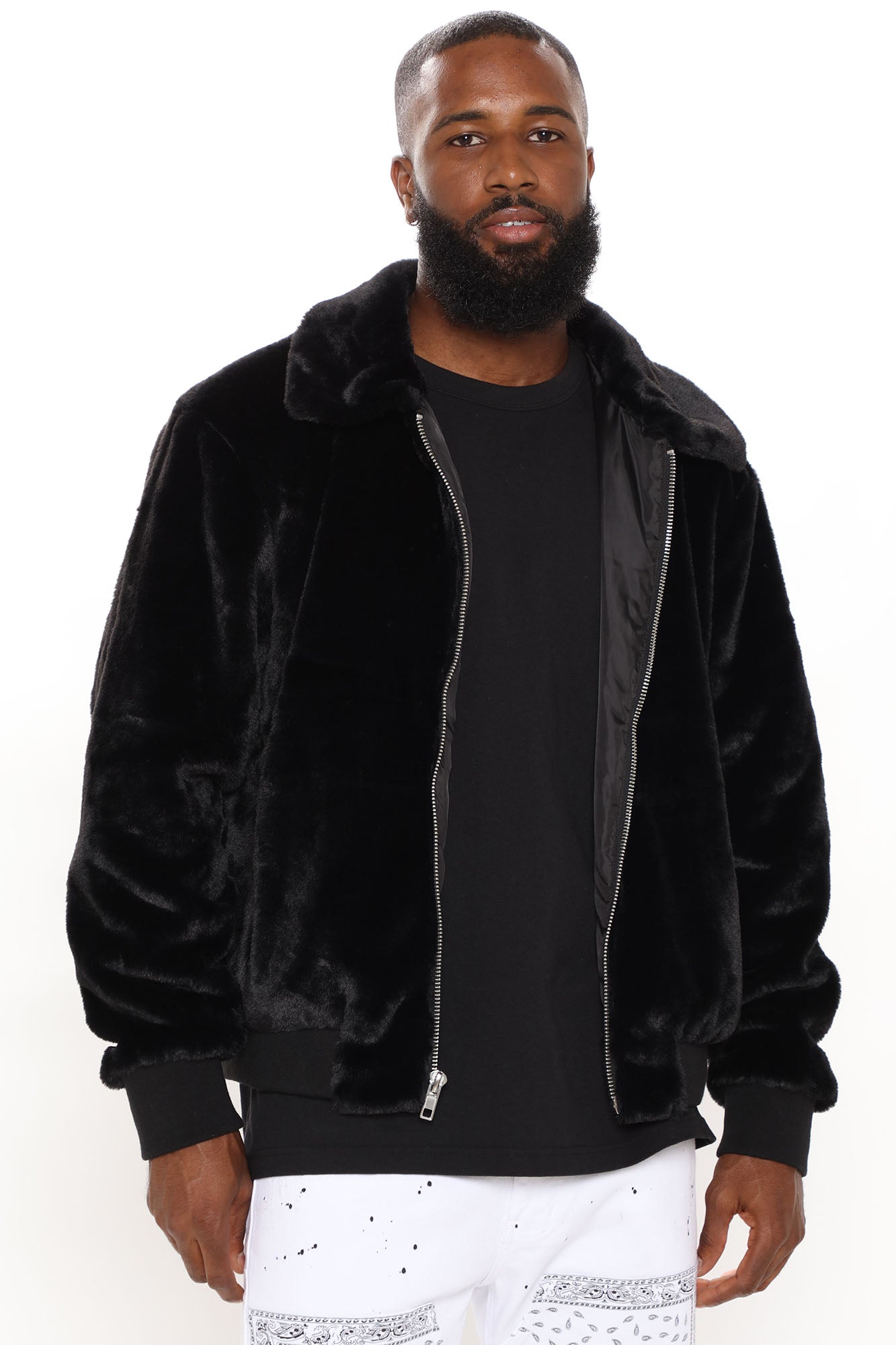 Mens faux fur best sale bomber jacket