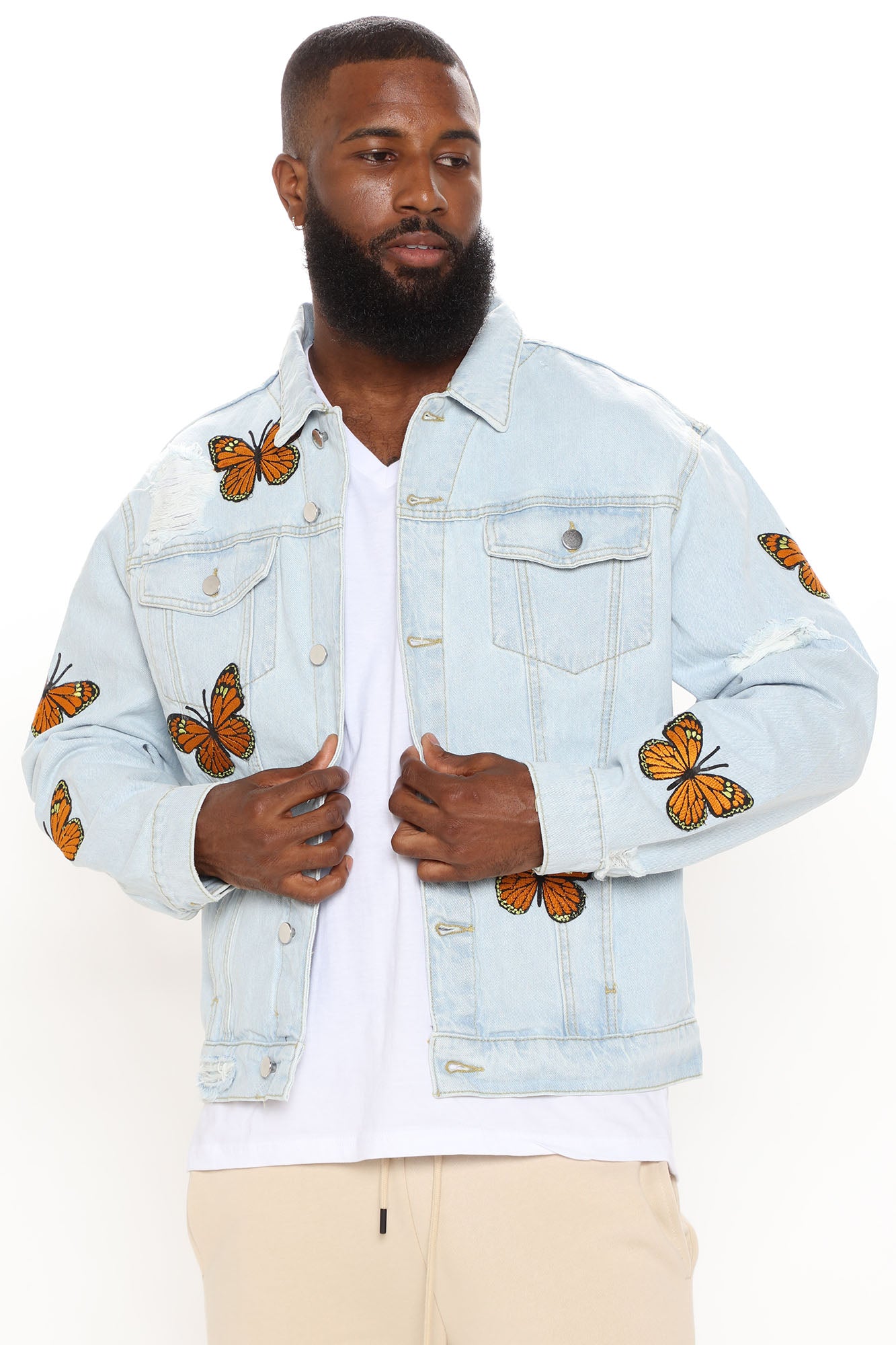 Butterfly Patch Denim Trucker Jacket Light Wash Fashion Nova