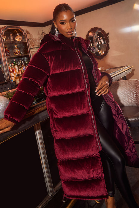 Red top velvet puffer
