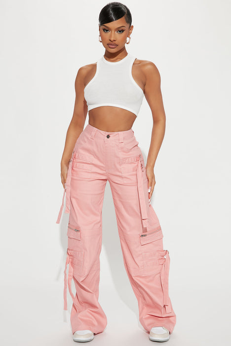 New Look satin cargo pants in pink