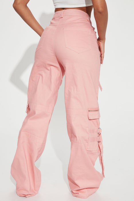 Cruise Control Contrast Stitch Cargo Pants - Pink
