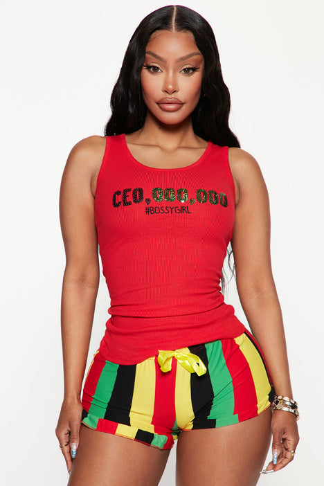 CEO Of Good Vibes PJ Short Set Red combo Fashion Nova
