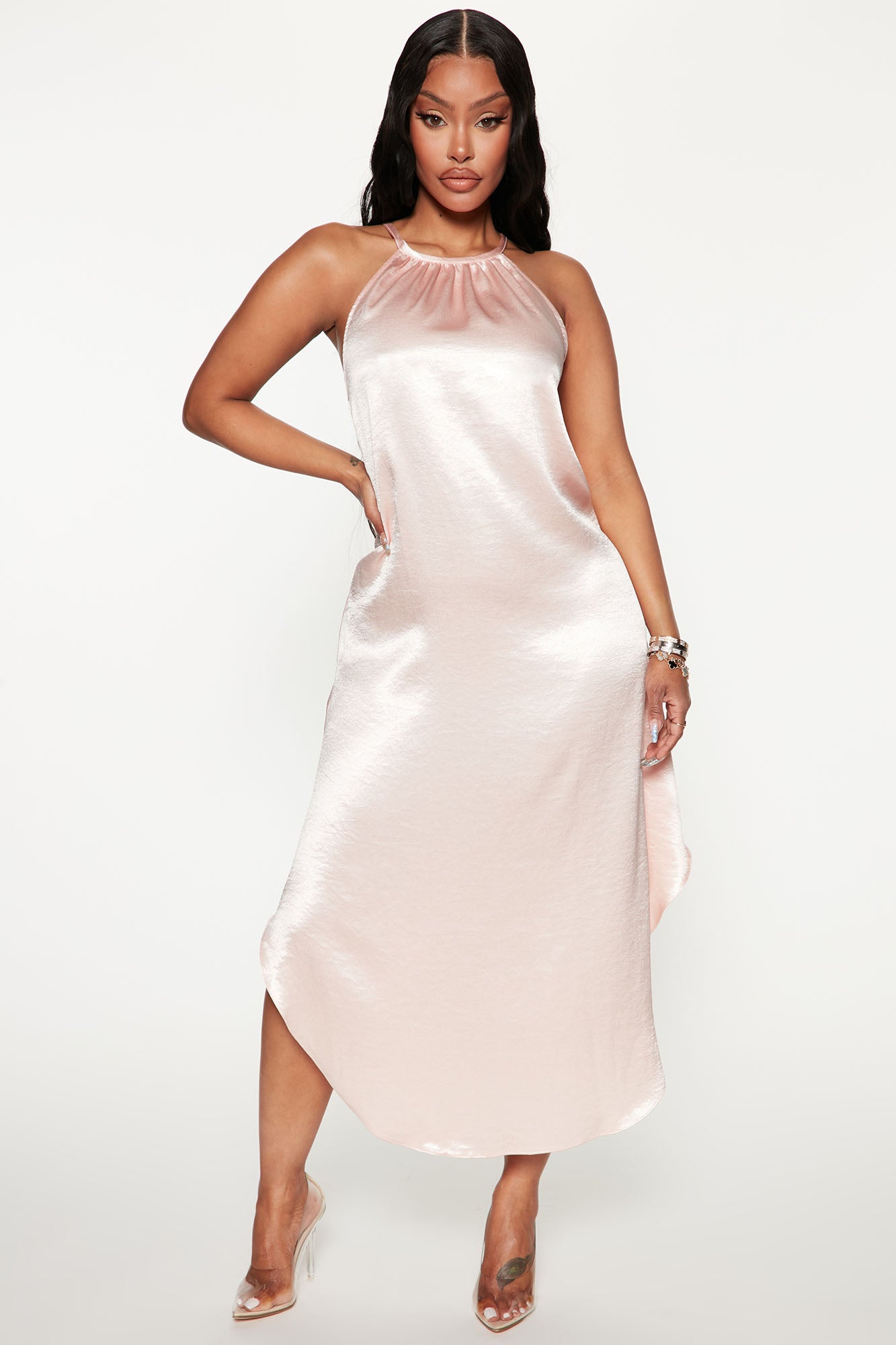 Pink satin discount dress fashion nova