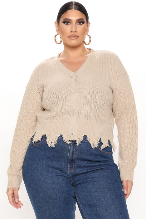 Distressed With You Cardigan Taupe Fashion Nova Sweaters