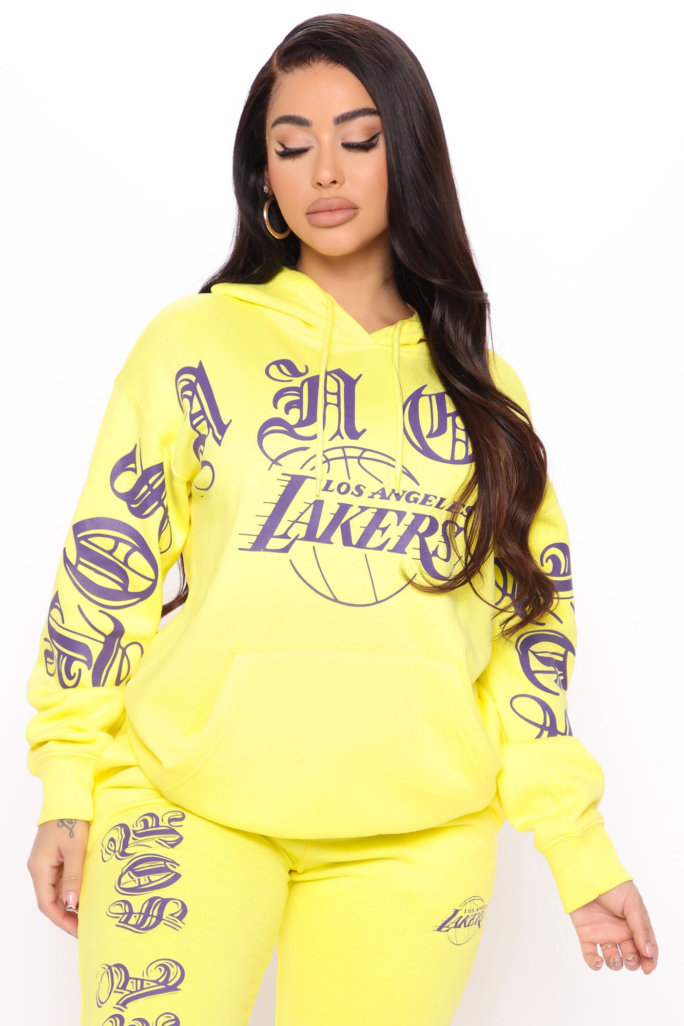 NBA Old English Lakers Washed Hoodie - Yellow