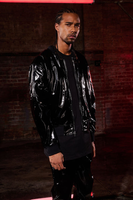 Daring Soul Patent Bomber Jacket Black Fashion Nova Mens