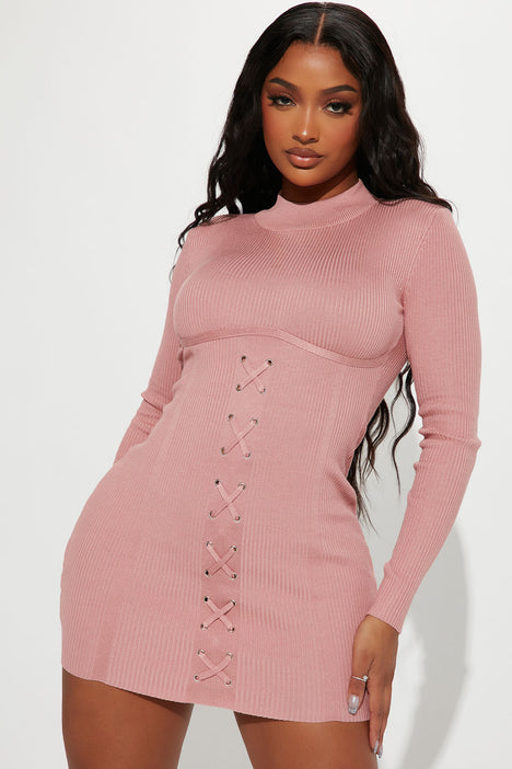 Izabella Sweater Mini Dress Rose