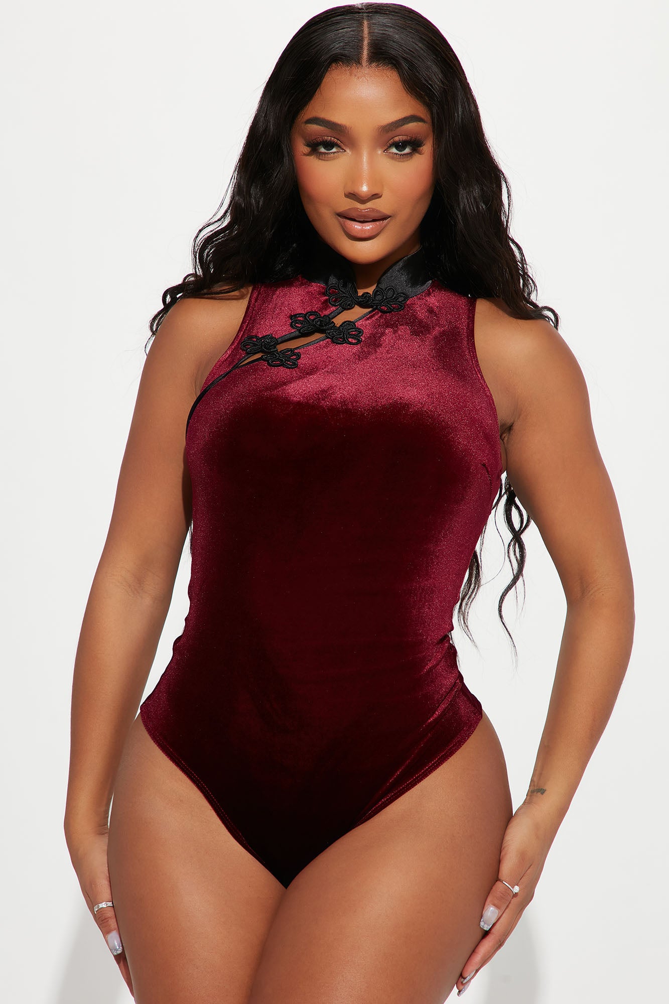 Red new arrivals velvet bodysuit