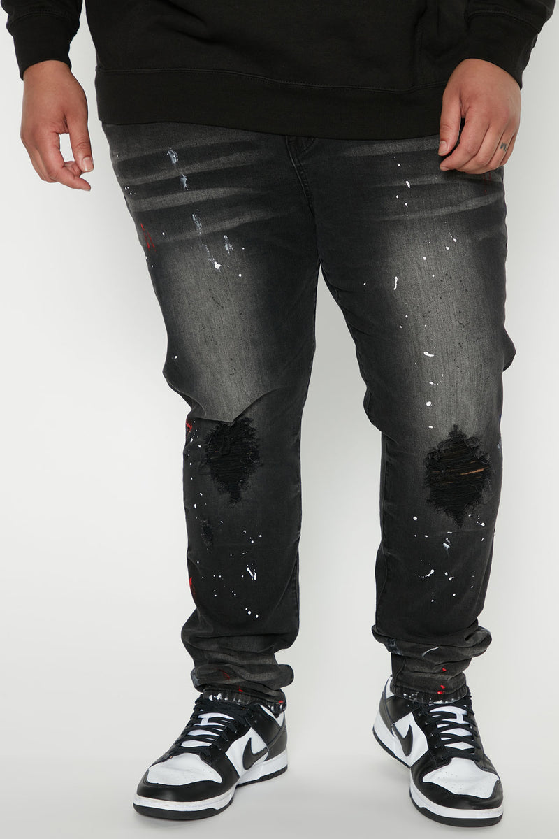 Lowkey Paint Splatter Slim Jeans Black Wash Fashion Nova, Mens