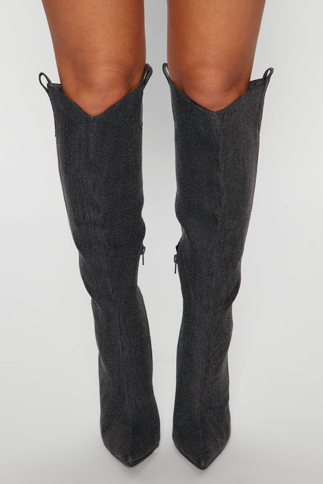 Spending Spree Knee High Boots Dark Denim