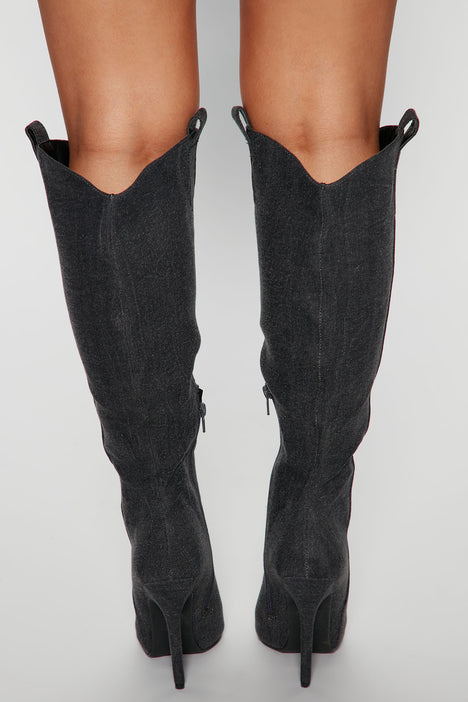 Spending Spree Knee High Boots Dark Denim