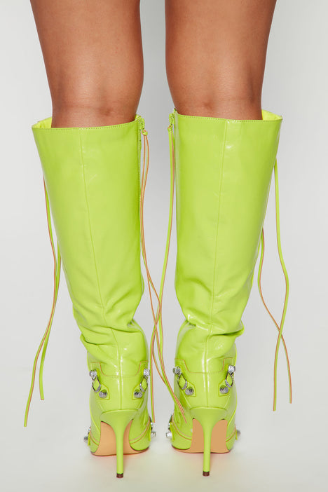 Lime green knee high boots store